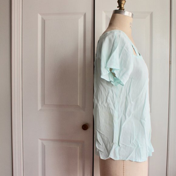 NWT Anthropologie Maeve Lattice Neckline Top in Sky Size 8 Soft Mint Green Rayon - Picture 5 of 10